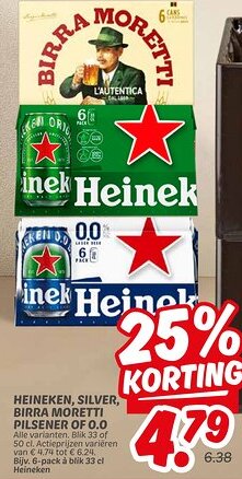 Dekamarkt Heineken silver birra moretti pilsener of 0 0 aanbieding