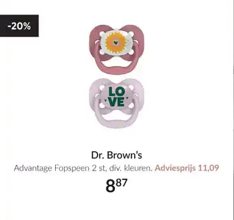 Babypark Dr. Brown's Advantage Fopspeen 2 st, aanbieding
