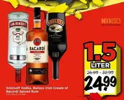 Vomar Voordeelmarkt Smirnoff Vodka, Baileys Irish Cream of Bacardi Spiced Rum aanbieding