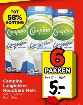Vomar Voordeelmarkt Campina. Langlekker Houdbare Melk aanbieding