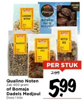 Vomar Voordeelmarkt Qualino Noten of Bomaja Dadels Medjoul aanbieding