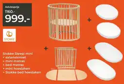 Prenatal Stokke Sleepi mini + extensionset+ mini matras+ bed matras+ mini hoeslaken+ Stokke bed hoeslaken aanbieding