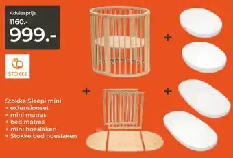 Prenatal Stokke Sleepi mini + extensionset+ mini matras+ bed matras+ mini hoeslaken+ Stokke bed hoeslaken aanbieding