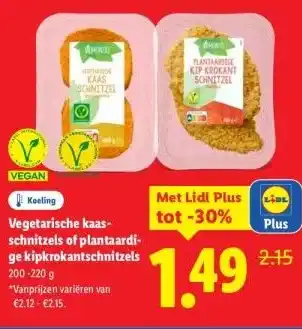 Lidl Vegetarische kaas- schnitzels of plantaardi- ge kipkrokantschnitzels aanbieding