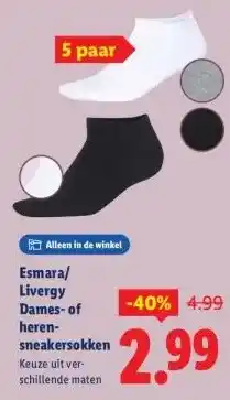 Lidl Esmara/ Livergy Dames-of heren- sneakersokken aanbieding