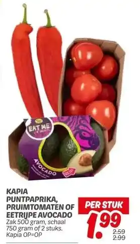Dekamarkt KAPIA PUNTPAPRIKA, PRUIMTOMATEN OF EETRIJPE AVOCADO aanbieding