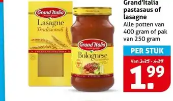 Hoogvliet Grand'Italia pastasaus of lasagne aanbieding