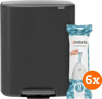 Coolblue Brabantia Bo Pedal Bin 2 x 30 Liter Matt Black + Vuilniszakken (120 stuks) aanbieding