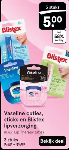 Etos Vaseline cuties, sticks en Blistex lipverzorging aanbieding