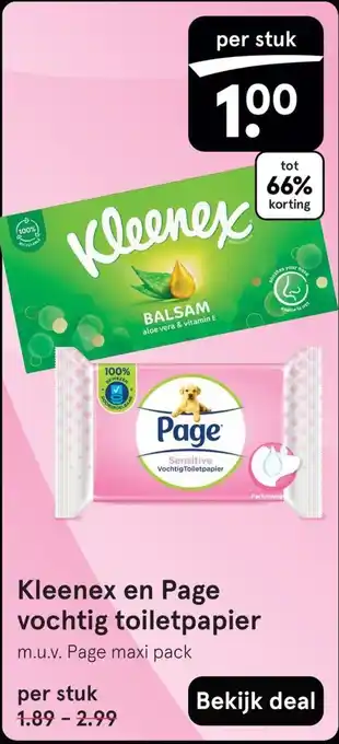 Etos Kleenex en Page vochtig toiletpapier aanbieding