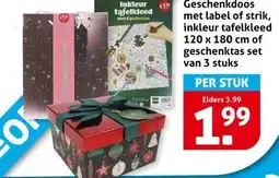 Hoogvliet Geschenkdoos met label of strik, inkleur tafelkleed 120 x 180 cm of geschenktas set van 3 stuks aanbieding