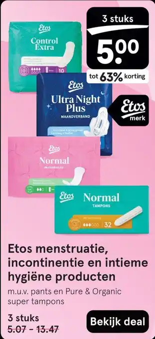 Etos Etos menstruatie, incntinentie en intieme hygiëne producten aanbieding