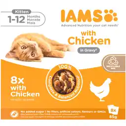 Dekamarkt Iams Kattenvoer kitten kip gravy 8 st aanbieding