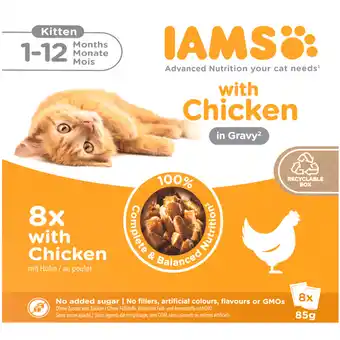 Dekamarkt Iams Kattenvoer kitten kip gravy 8 st aanbieding