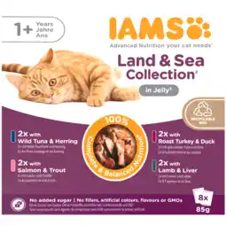 Dekamarkt Iams Kattenvoer adult land & sea jelly 8 st aanbieding