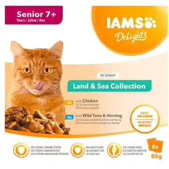 Dekamarkt Iams Kattenvoer senior land & sea gravy 8 st aanbieding