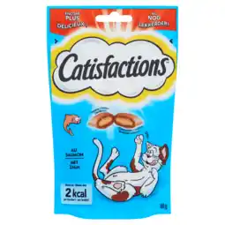 Dekamarkt Catisfactions Kattensnoepjes met zalm aanbieding
