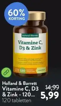 Holland & Barrett Vitamine C, D3 & Zink - 120 tabletten aanbieding