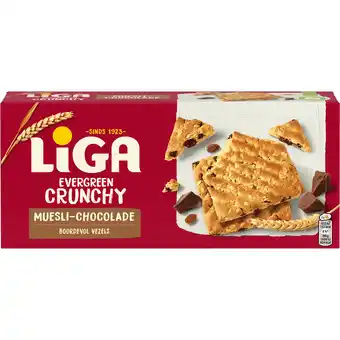 Dekamarkt Liga Evergreen crunchy muesli chocolade 6 x 2 stuks aanbieding