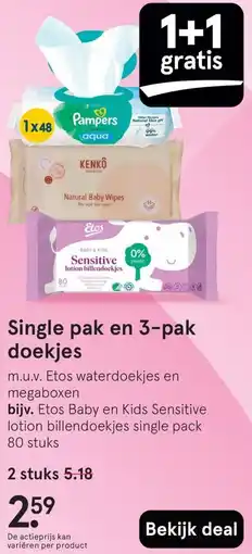 Etos Single pak en 3-pak doekjes aanbieding