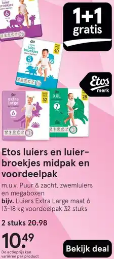 Etos Etos luiers en luierbroekjes midpack en voordeelpak aanbieding