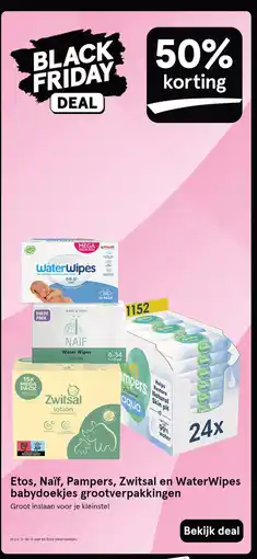 Etos Etos, Naïf, Pampers, Zwitsal en WaterWipes babydoekjes grootverpakkingen aanbieding