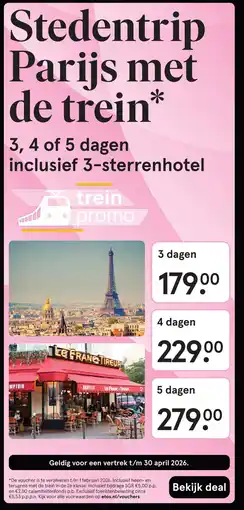 Etos Stedentrip Parijs met de trein aanbieding