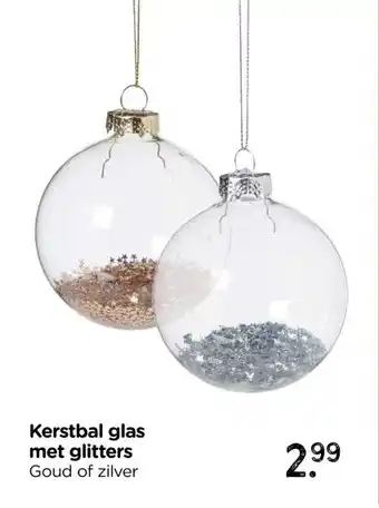 Xenos Kerstbal glas met glitters aanbieding