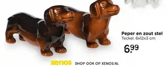 Xenos Peper- en zout stel teckel - bruin - 6.2x12x3.5 cm aanbieding