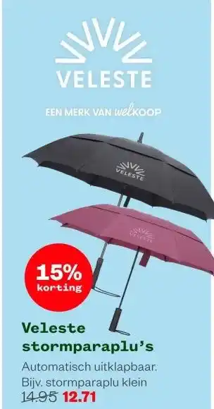 Welkoop Veleste stormparaplu's aanbieding
