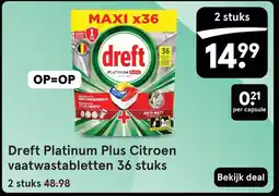 Etos Dreft Platinum Plus Citroen vaatwastabletten 36 stuks aanbieding