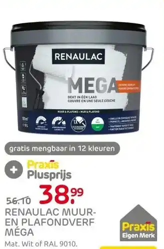Praxis Renaulac latex Méga mat RAL 9010 10L aanbieding