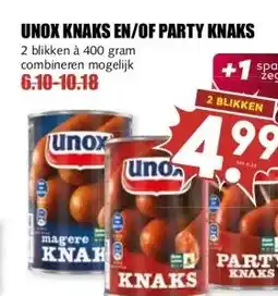 MCD Supermarkt UNOX KNAKS EN/OF PARTY KNAKS aanbieding
