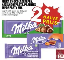 MCD Supermarkt MILKA CHOCOLADEREPEN, HAZELNOOTPASTA, PRALINES EN/OF PARTY MIX aanbieding