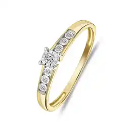 Lucardi 14 Karaat geelgouden ring met 7 diamanten 0,05ct aanbieding