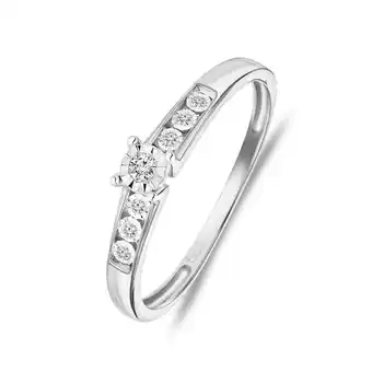 Lucardi 14 Karaat witgouden ring met 7 diamanten 0,05ct aanbieding