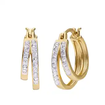 Lucardi Zilveren goldplated oorringen met dubbel kristal voor dames aanbieding