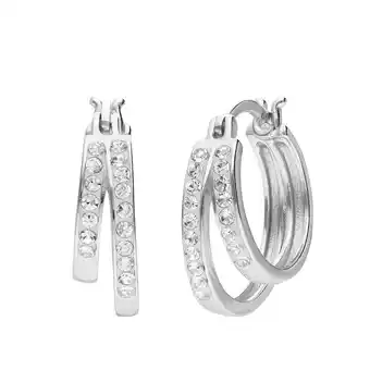 Lucardi Zilveren oorringen dubbel kristal voor dames aanbieding