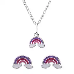 Lucardi Zilveren set kinderketting en oorknoppen regenboog aanbieding