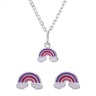 Lucardi Zilveren set kinderketting en oorknoppen regenboog aanbieding