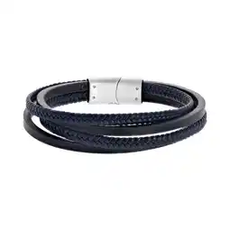 Lucardi Stalen herenarmband donkerblauw gevlochten leer aanbieding