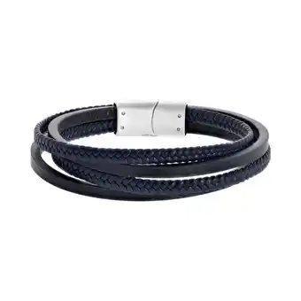Lucardi Stalen herenarmband donkerblauw gevlochten leer aanbieding