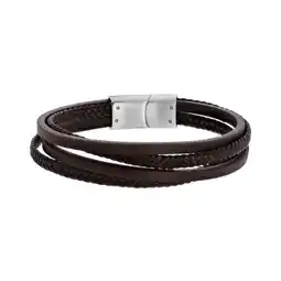 Lucardi Stalen herenarmband bruin gevlochten leer aanbieding