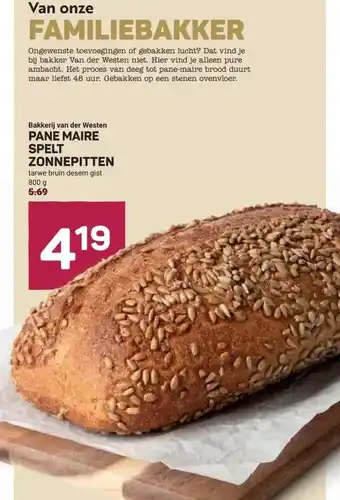 Ekoplaza Bakkerij van der Westen PANE MAIRE SPELT ZONNEPITTEN aanbieding