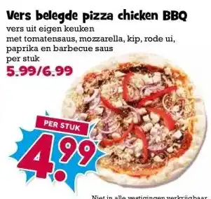 Boon`s Markt Vers belegde pizza chicken BBQ aanbieding