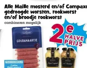 Boon`s Markt Alle Maille mosterd en/of Compaxo gedroogde worsten, rookworst en/of broodje rookworst aanbieding