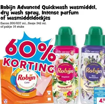 Boon`s Markt Robijn Advanced Quickwash wasmiddel, dry wash spray, Intense parfum of wasmiddeldoekjes aanbieding