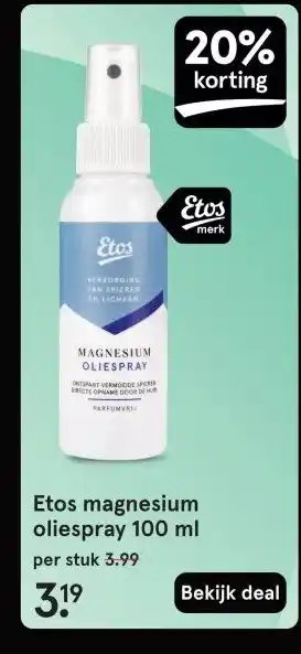 Etos Etos magnesium oliespray 100 ml aanbieding