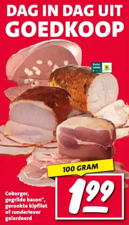 Nettorama Coburger, gegrilde bacon, gerookte kipfilet of runderlever gelardeerd aanbieding