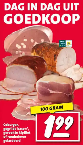 Nettorama Coburger, gegrilde bacon, gerookte kipfilet of runderlever gelardeerd aanbieding